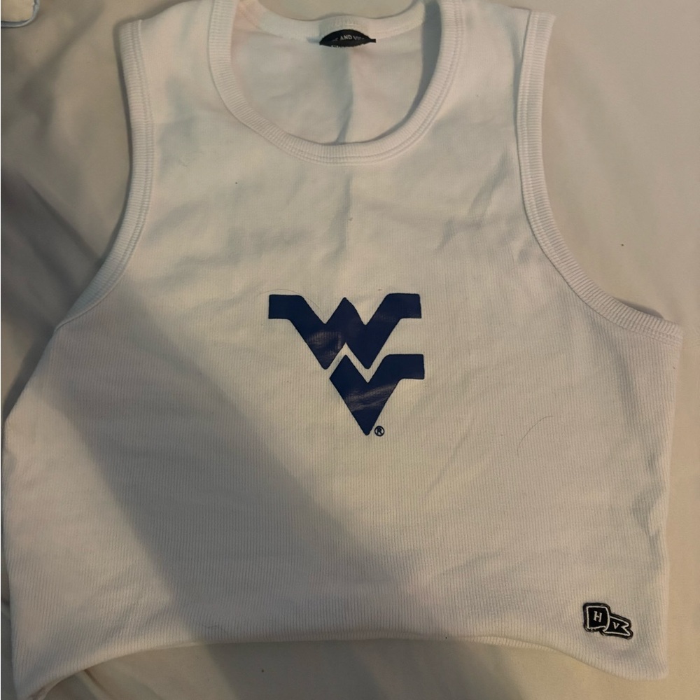 White WVU Women's Tank Top with Blue Logo
